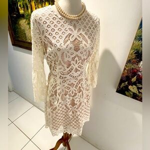 ABS Ivory Long Sleeve Lace  Dress Size 4